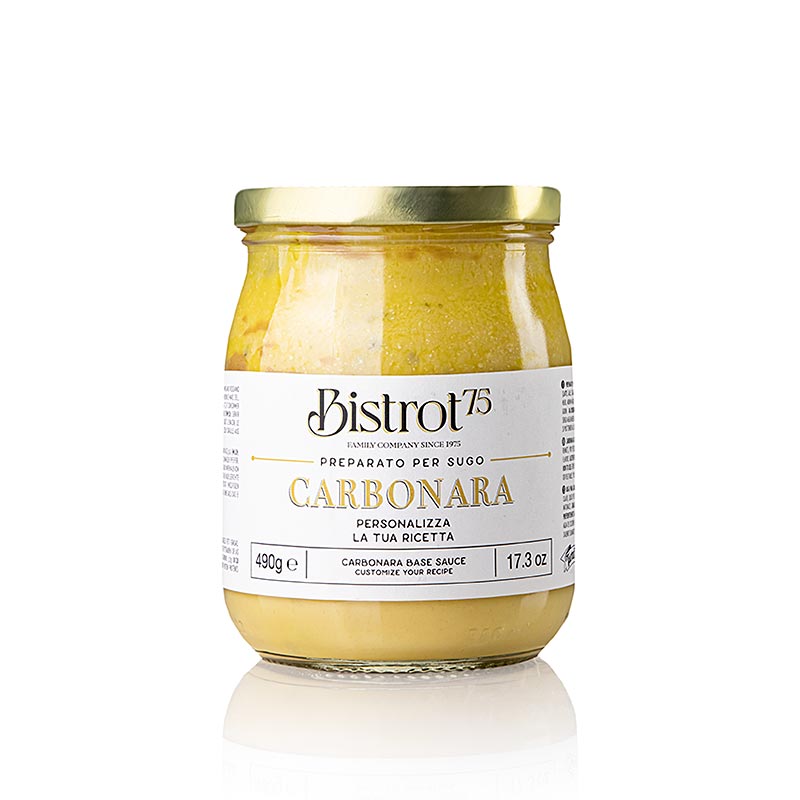 Bild eines Produkts: Tartuflanghe - Bistro 75 - Carbonara Eier Saucen Basis, ohne Speck, 490 g - eine leckere und vielseitige Sauce für Pasta-Gerichte