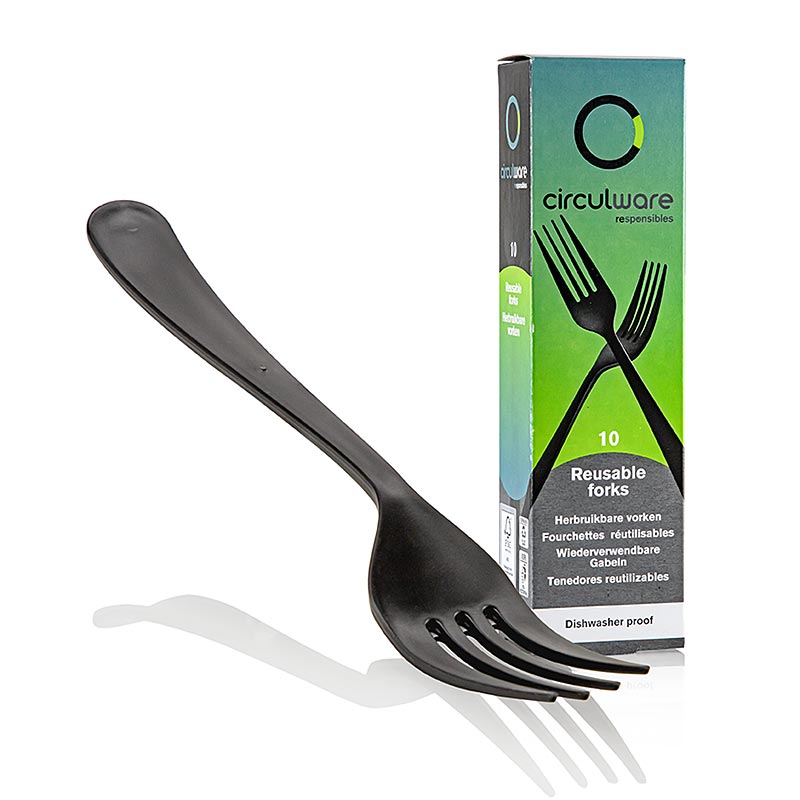 Haval Circulware, wiederverwendbare Gabel, 19cm, schwarz, extra stabil, PP-MF, 10 Stück - langlebiges und umweltfreundliches Besteck für den täglichen Gebrauch
