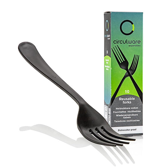 Haval Circulware, wiederverwendbare Gabel, 19cm, schwarz, extra stabil, PP-MF, 10 Stück - langlebiges und umweltfreundliches Besteck für den täglichen Gebrauch