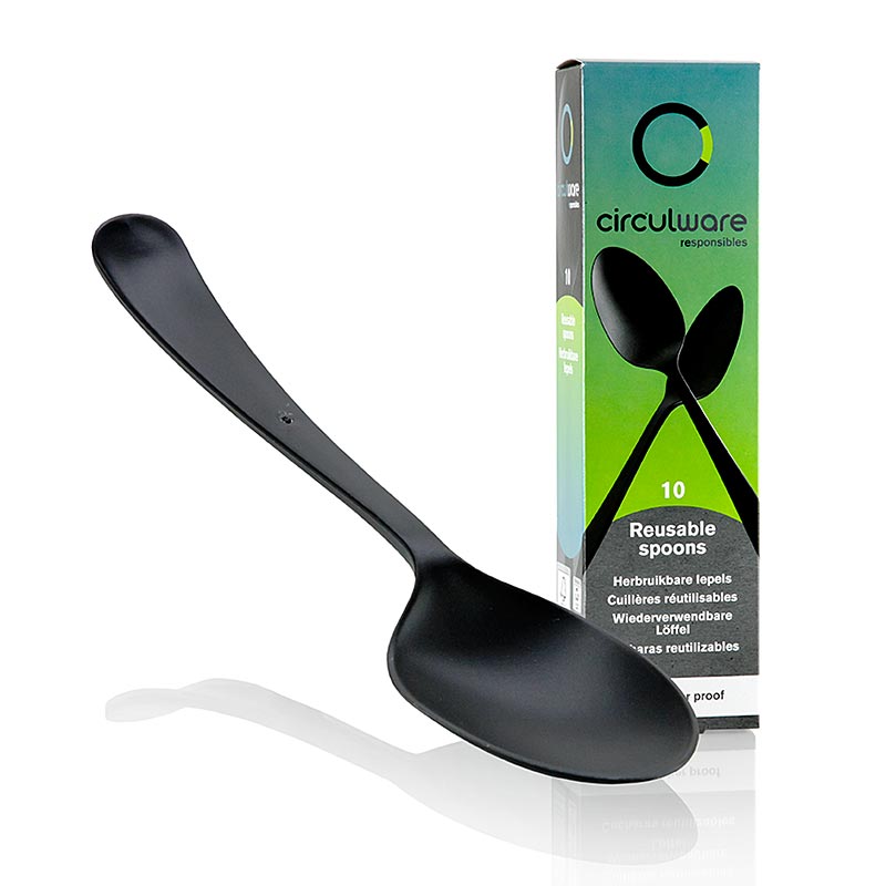 Hochwertiger Haval Circulware Mehrweg-Löffel aus extra stabilem schwarzem PP-MF, Länge 19cm, Set mit 10 Stück