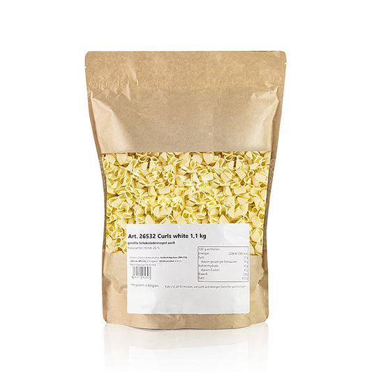 Schoko-Garnierraspel Blüte Weiß (Locken weiß), 1,1 kg - Hochwertige weiße Schokoladenraspeln für die Dekoration von Backwaren und Desserts