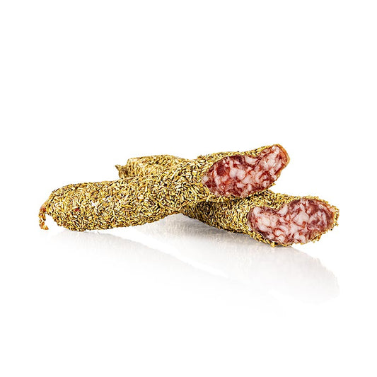 Salami mit Rosmarin in Scheiben geschnitten, verpackt in einer 150g-Packung von Cabanas