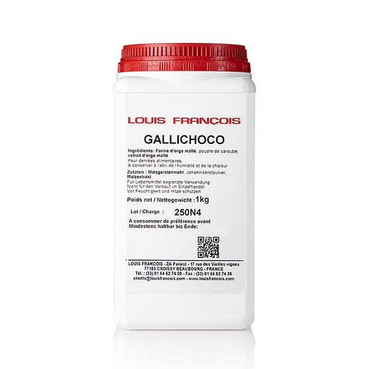 Gallichoco, Kakaoersatz aus Gerstenmalz & Carob, Louis Francois (10317), 1 kg - Produktbild zur Veranschaulichung des hochwertigen Schokoladenersatzes auf Basis von Gerstenmalz und Carob von Louis Francois, verpackt in einer 1 kg Packung