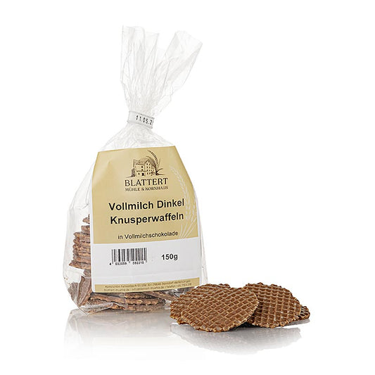 Blattert Mühle Vollmilch Dinkelwaffel Gebäck, 150 g - leckeres und knuspriges Vollmilch Dinkelwaffel Gebäck in einer 150 g Verpackung