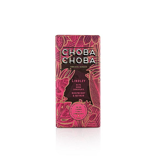 Himbeer-Crisp Dunkle Schokoladentafel mit 64% Kakao, hergestellt von ChobaChoba, 91g, Bio-Qualität