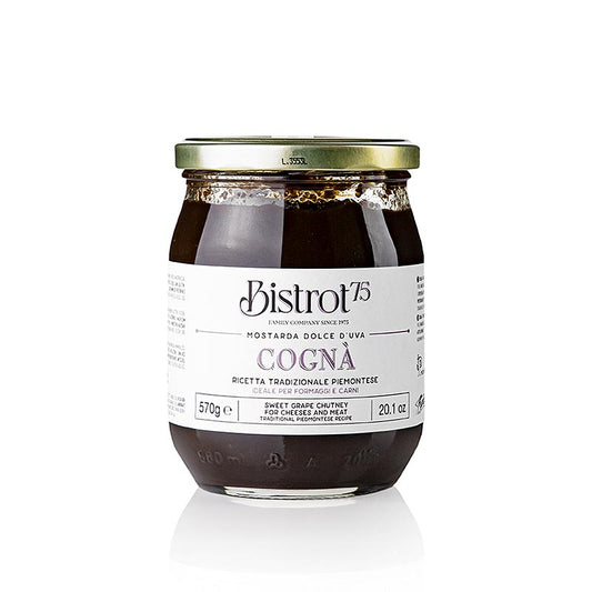 Süßes Traubenmost-Chutney, verpackt in einer 570g-Flasche von Tartuflanghe - Bistro 75 - Cognà