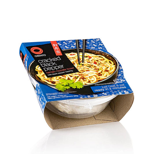 Obento Ramen Bowl Cracked Black Pepper, mikrowellengeeignet, 240 g - Eine Schüssel voller köstlicher Ramen-Nudeln mit knackigem schwarzen Pfeffer, perfekt für die Zubereitung in der Mikrowelle, 240 g