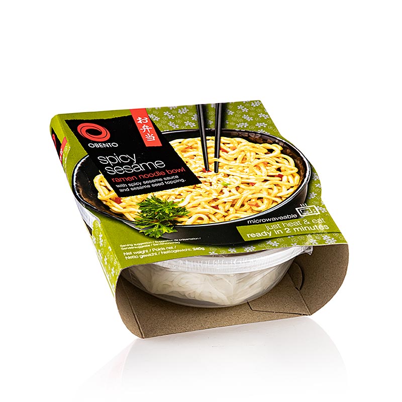 Obento Ramen Schüssel Spicy Sesame, geeignet für die Mikrowelle, 240 g - Asiatischer Ramen-Nudel-Snack in einer Schüssel mit würziger Sesamsoße