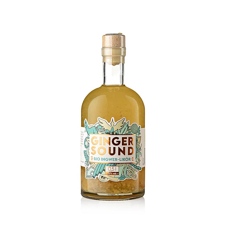 Ginger Sound Ingwer Likör, ein biologischer 15 % vol Likör aus Deutschland, in einer 500 ml Flasche