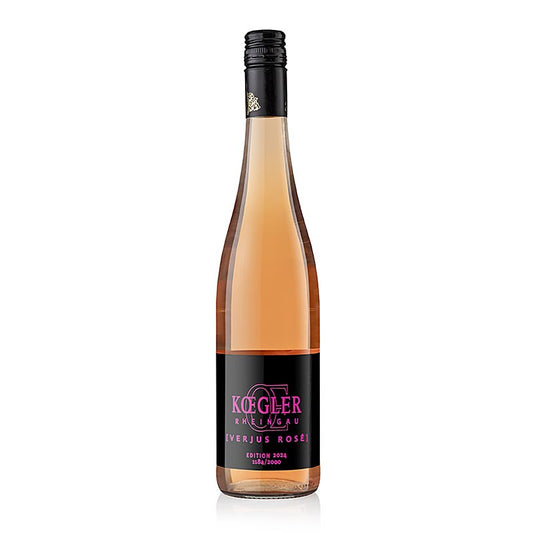 Rosé Verjus (Essig) aus dem Rheingau, Weingut-Koegler, 750 ml: Ein Produktbild eines 750 ml Rosé-Verjus (Essig) aus dem Rheingau, hergestellt vom Weingut-Koegler