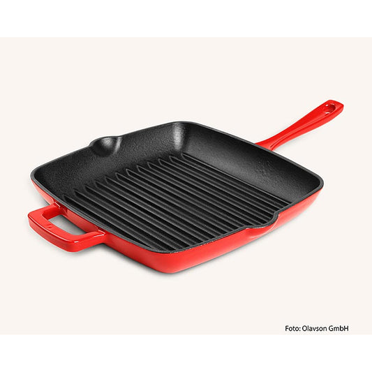 Olavson Grillpfanne Rot, Gusseisen, emailliert, 24cm, für alle Herdarten, 1 St - Gusseiserne emaillierte Grillpfanne in Rot, 24cm, geeignet für alle Herdarten Eignet sich perfekt zum Braten von Fleisch, Fisch und Gemüse