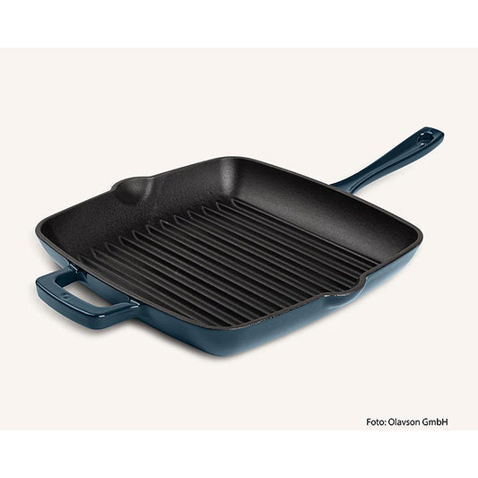 Gusseiserne emaillierte 24cm Grillpfanne in Petrol für alle Herdarten geeignet