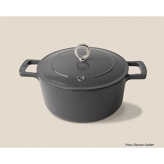 Padella in ghisa Olavson, grigia, con coperchio, smaltata, 24 cm, adatta a tutti i tipi di fornelli, 1 pz.