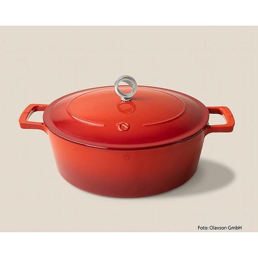 Casseruola Olavson rossa, con coperchio, ovale, smaltata, 31 cm, adatta a tutti i tipi di fornelli, 1 pz.
