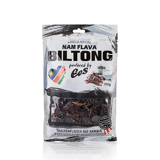  Detailansicht des luftgetrockneten Rindfleischs Biltong Nam Flava von EES