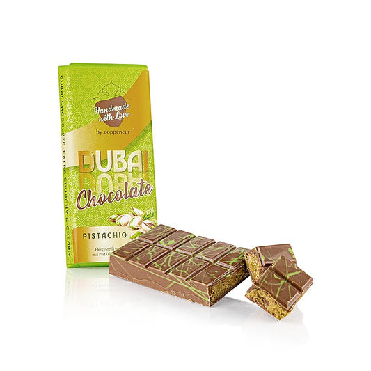 Coppeneur Dubai Style Chocolate, Schokoladentafel mit Pistazienfüllung, 110 g - handgefertigte Schokolade mit köstlicher Pistazienfüllung in einer 110g-Tafel, ideal für Schokoladenliebhaber