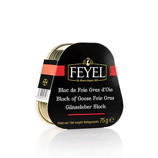 Gänsestopfleberblock, Foie Gras, Feyel, 75 g - Leckeres und hochwertiges Gänsestopfleberblock von Feyel in 75 g Packung