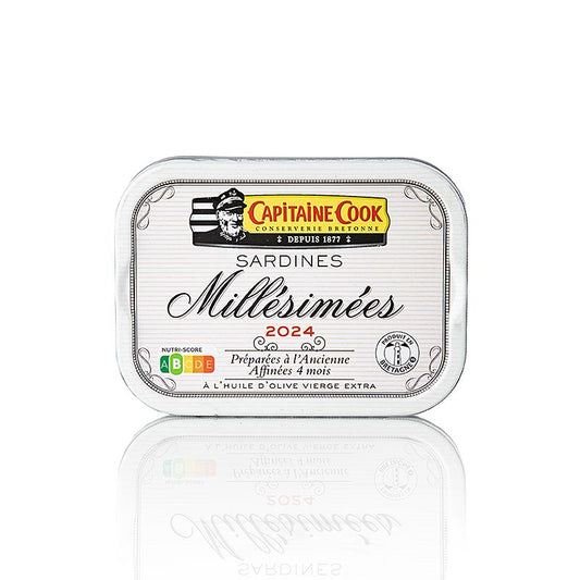 Sardines à l'huile d'olive, millésime 2024, Capitaine Cook, France, 115 g