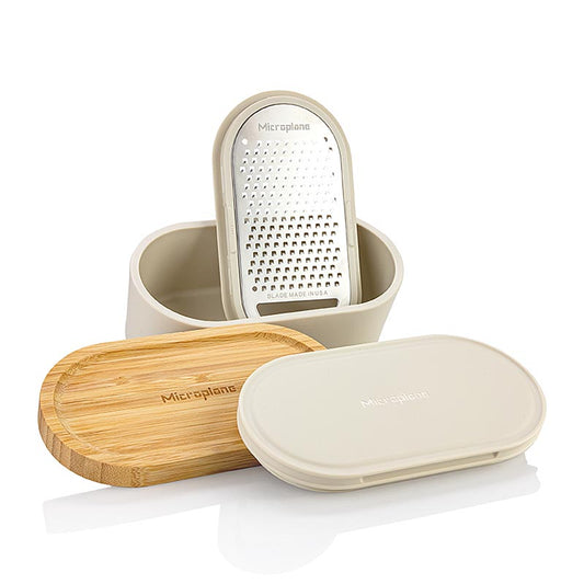Grattugia manuale Microplane a grana grossa, con contenitore "Kashmir bianco + bambù" (34300), 1 pz.