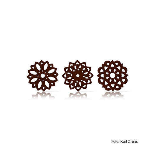 Schokoaufleger "Flower dark" (Blume), dunkel, 3 Designs, Dobla, 219 g, 216 St
