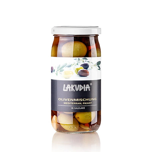 Mélange d'olives méditerranéen piquant, au chili, Lakudia, 355 g