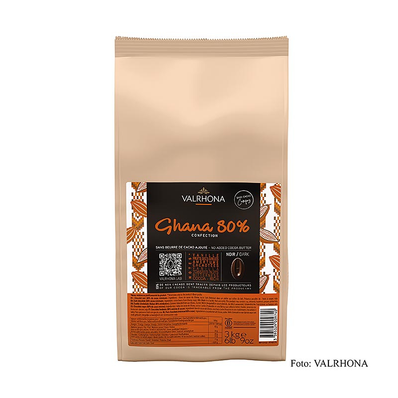 Valrhona Compoz Schokoladen - Kakaobasis Ghana 80%, Callets, 3 kg