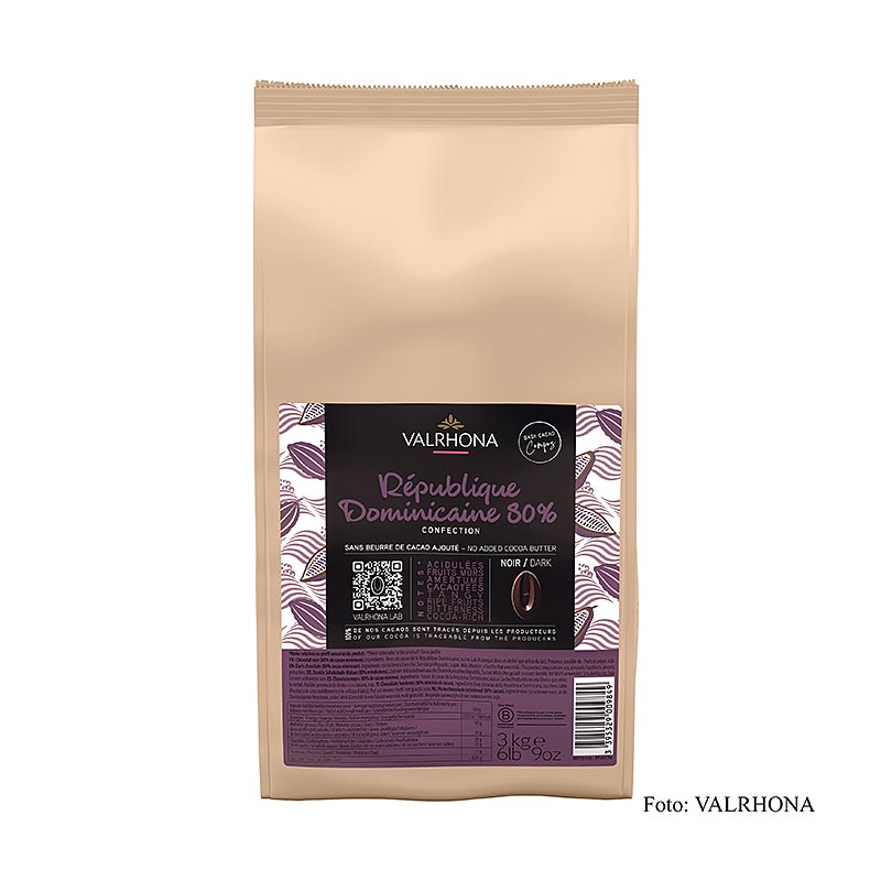 Cioccolato Valrhona Compoz - Base di cacao della Repubblica Dominicana, 80%, callets, 3 kg