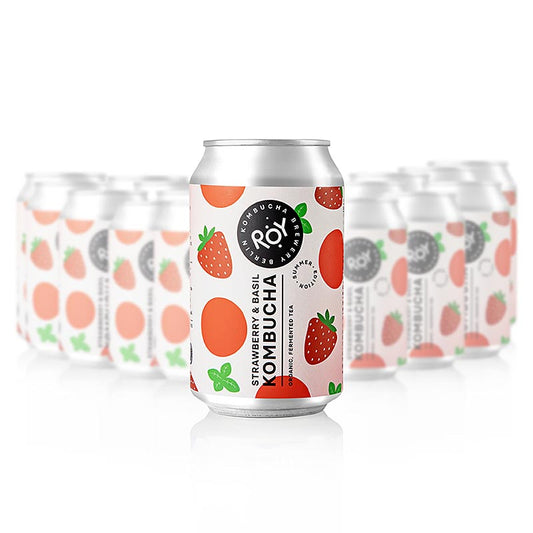 ROY Kombucha alla fragola e basilico Kombucha (Edizione estiva), BIO, 7,92 l, 24 x 330 ml