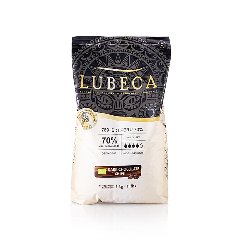 Lubeca Perù, cioccolato fondente di copertura, 70%, callets, biologico, 5 kg