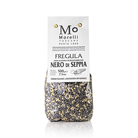 Nudeln Fregula (Fregola) Nero di Seppia (m. Tintenfischtinte) Morelli 1860, 500 g