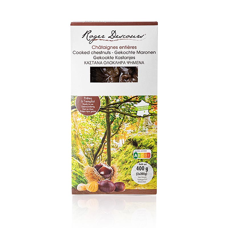 Marrons Roger Descours, entiers, épluchés, cuits, sous vide, 400 g, 2 x 200g