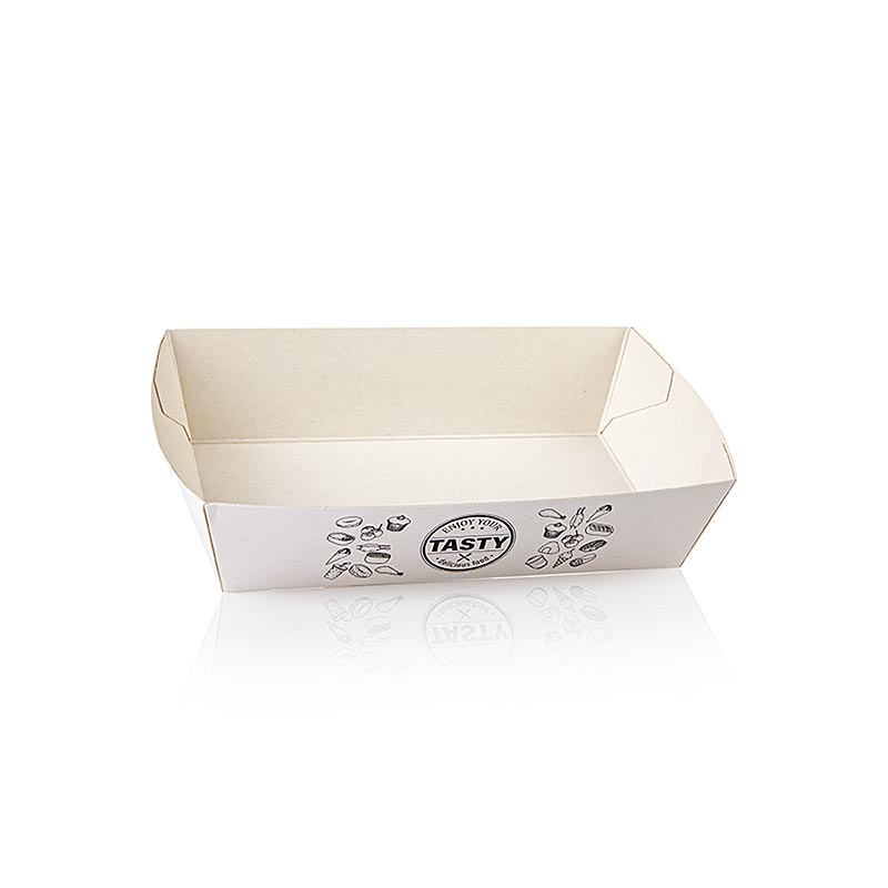 Barquette à snacks « Tasty », A 13, 130 x 77 x 35 mm, carton, 400 pièces