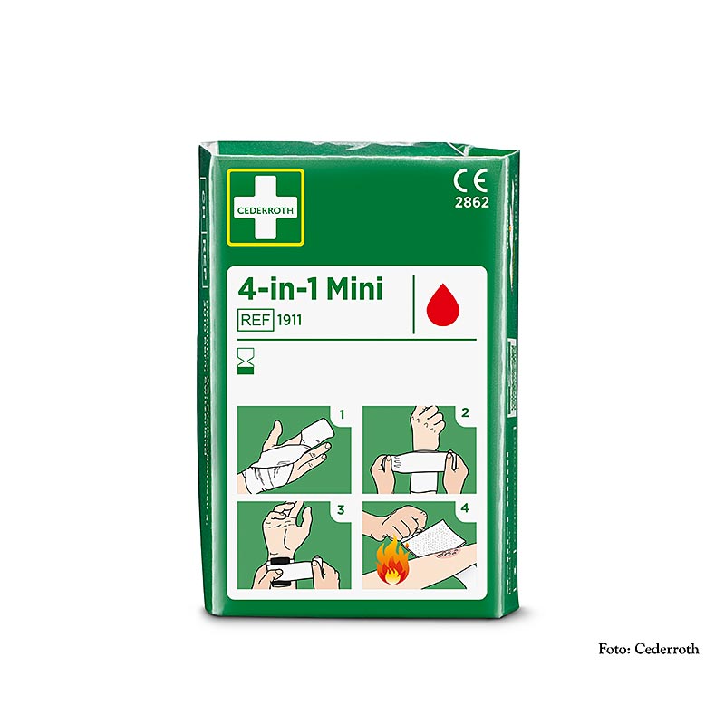 Cederroth - Medicazione 4 in 1 MINI, garza e bendaggio compressivo, (1911) (Bloodstopper), 1 pz