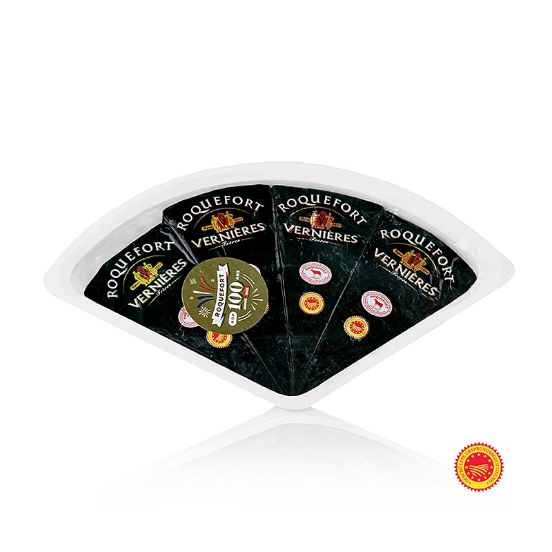 Roquefort AOP Vernières, fromage bleu, portion individuelle, 100 g, 4 x 25 g