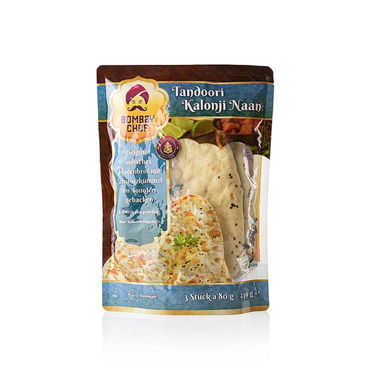 Vepura Tandoori Kalonji Naan Brot, Schwarzkümmel, Bombay Chef, 240 g, 3 St