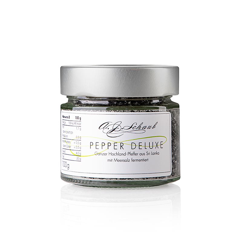 Pepper Deluxe, schwarzer Pfeffer mit Meersalz fermentiert, ganz, 100 g