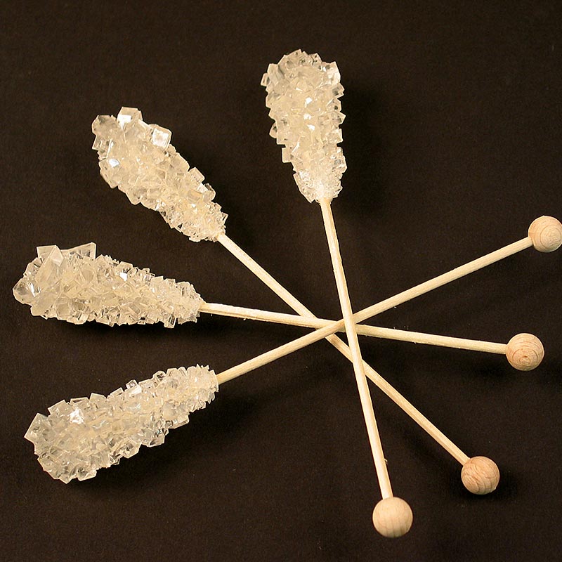 Kandis-Sticks, weiß, Zuckerkristalle am Stiel, 1 kg, 100 St