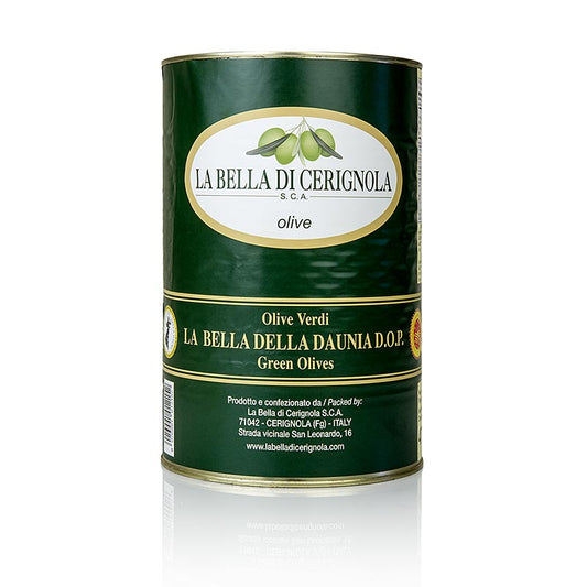 Grüne Riesen-Oliven, mit Kern, "Bella di Cerignola", in Lake, 4,25 kg