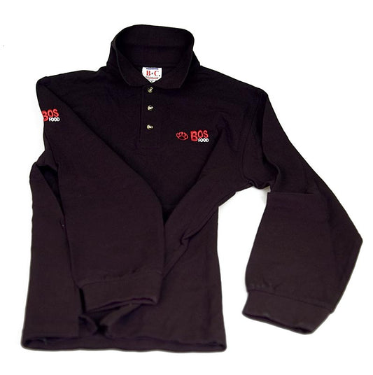 BOS FOOD Polo-Shirt, Langarm, Unisex, schwarz mit Bestickung, Gr. M, 1 St