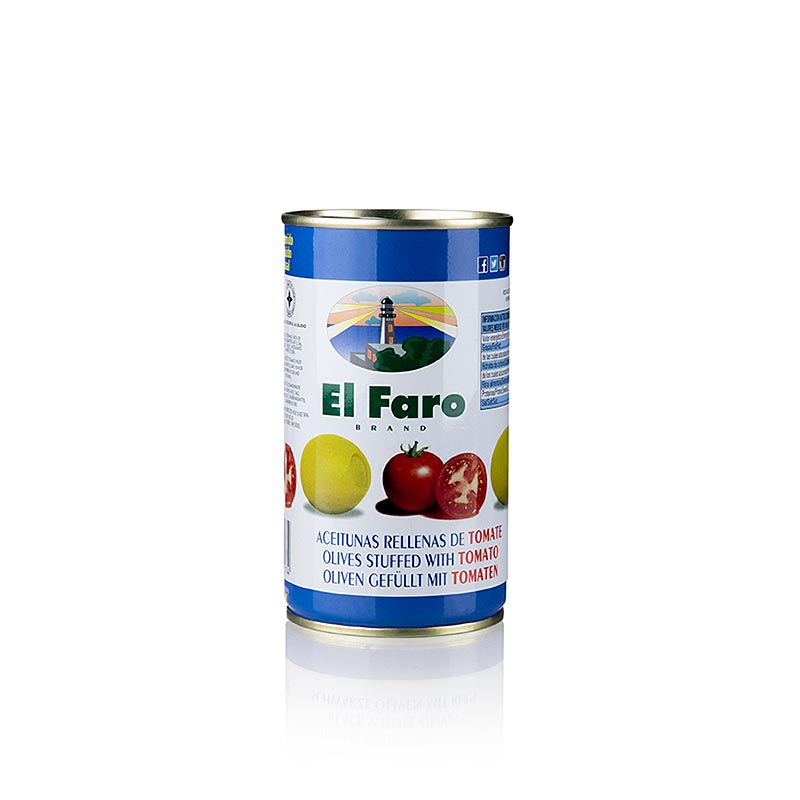 Grüne Oliven, ohne Kern, mit Tomate, in Lake, El Faro, 350 g