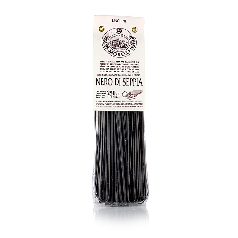 Morelli 1860 Linguine, schwarz, mit Sepia-Tintenfischfarbe & Weizenkeimen, 250 g