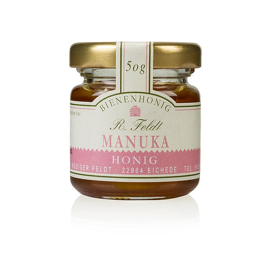 Manuka-Honig (Teebaum), Neuseeland, dunkel, flüssig, kräftig, Portionsglas, 50 g