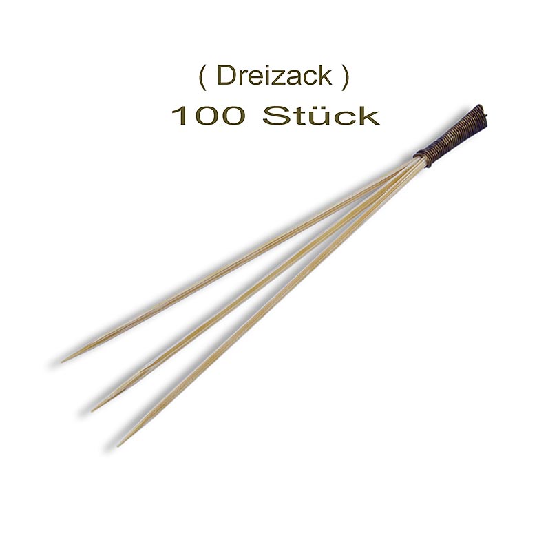 Bambus-Spieße, mit 3 Zacken, braun gebunden, 9cm, 100 St