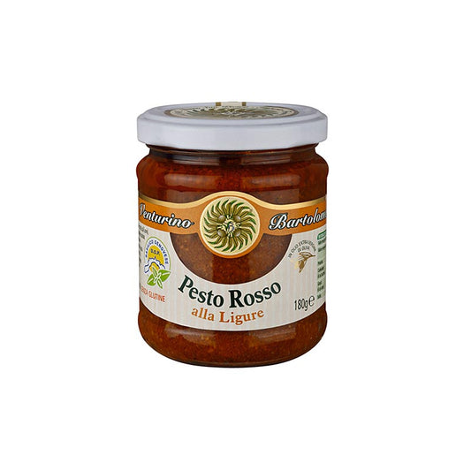 Pesto Rosso, Sauce mit Basilikum, Tomaten und Nüssen, Venturino,  180 g - Saucen, Suppen, Fonds - Chutneys, Pestos, Saucen und Spezialitäten - thungourmet