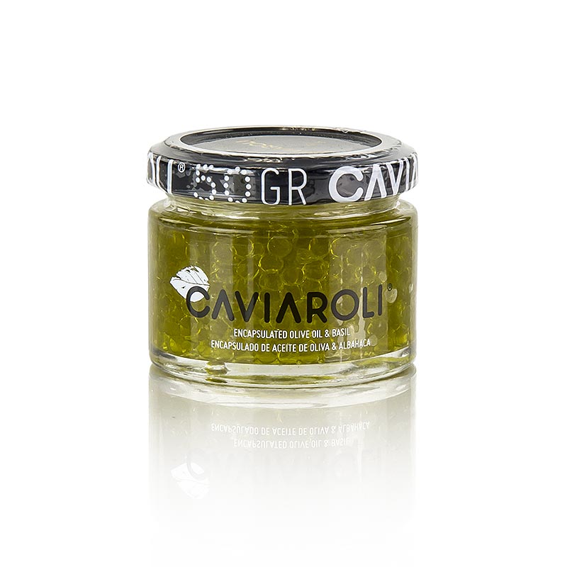 Caviaroli® Olivenölkaviar, kleine Perlen aus Olivenöl mit Basilikum, grün,  50 g - Kaviar, Austern, Fisch- und Meerestier-Produkte - Kaviar - thungourmet