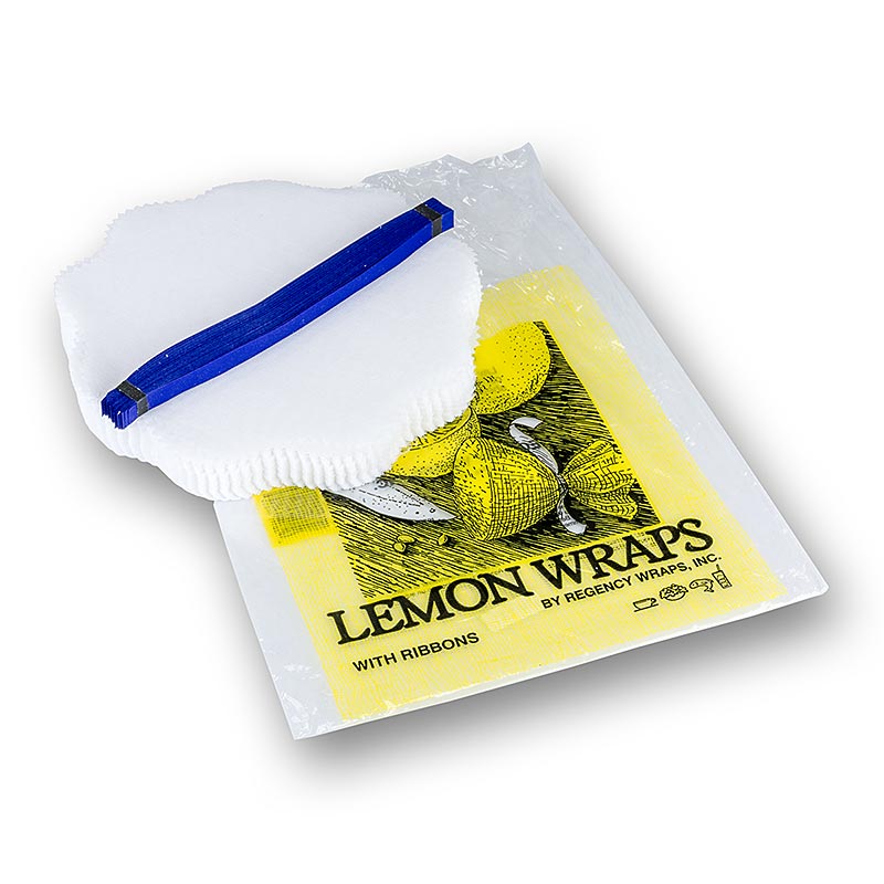 The Original Lemon Wraps - Zitronenserviertuch, weiß, mit blauer Krawatte, 100 St
