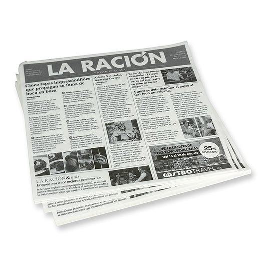 Einweg Snack Papier mit Zeitungspapierdruck, ca.290x300mm, La Racion, 500 Blatt
