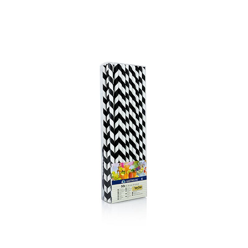 Einweg Papier Trinkhalme JUMBO "Streifen", schwarz-weiß, 25cm, 50 St