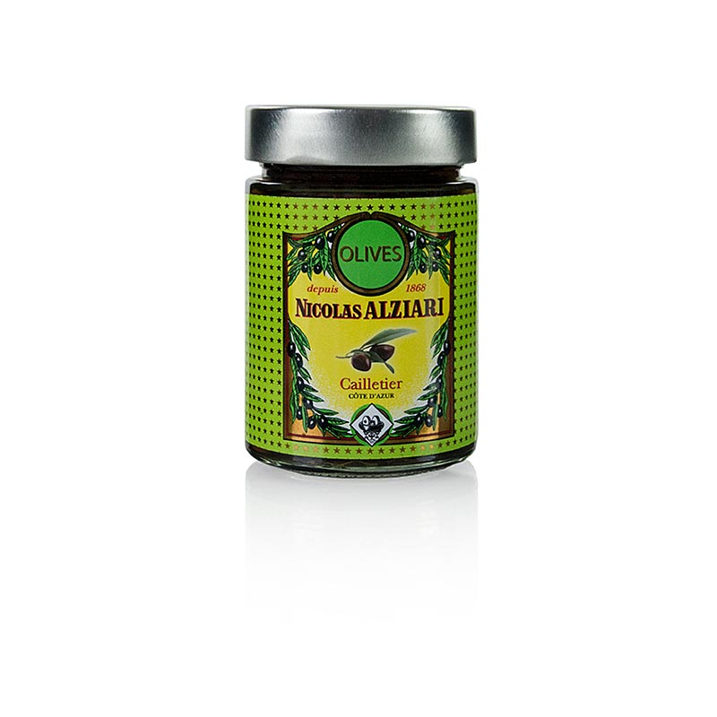Oliven Mischung, grüne & schwarze Cailletier, mit Kern, eingelegt, Alziari, 220 g