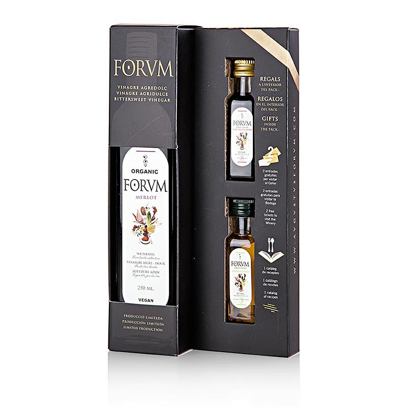 FORVM Geschenkset - 1 Merlotessig + 2 Proben (Chardonnay/Cabernet S.), 250 ml